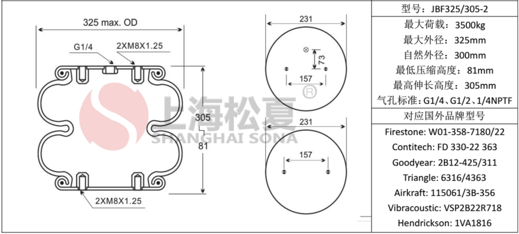 JBF325/305-2橡胶气囊产品图纸