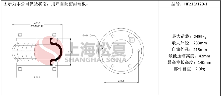 HF215/120-1法兰式橡胶气囊，纠偏气囊